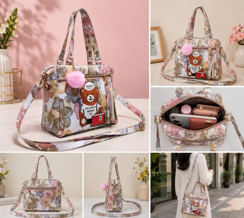 Women's Printed PU Leather Handbag – Stylish Shoulder & Crossbody Tote Bag with Adjustable Sling