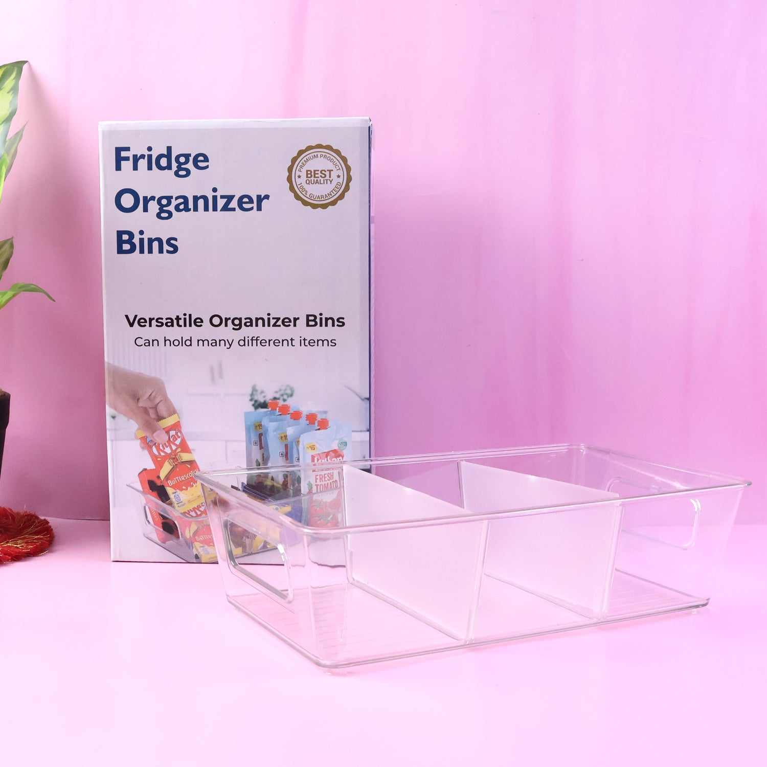 5776 Plastic Refrigerator Organizer Bins Set Of 2 Stackable Fridge Organizers With Handle Clear Organizing Food Fruit Vegetables Pantry Storage Bins For Freezer Kitchen Cabinet Organization And Storage (2 Pcs Set Mix Color)