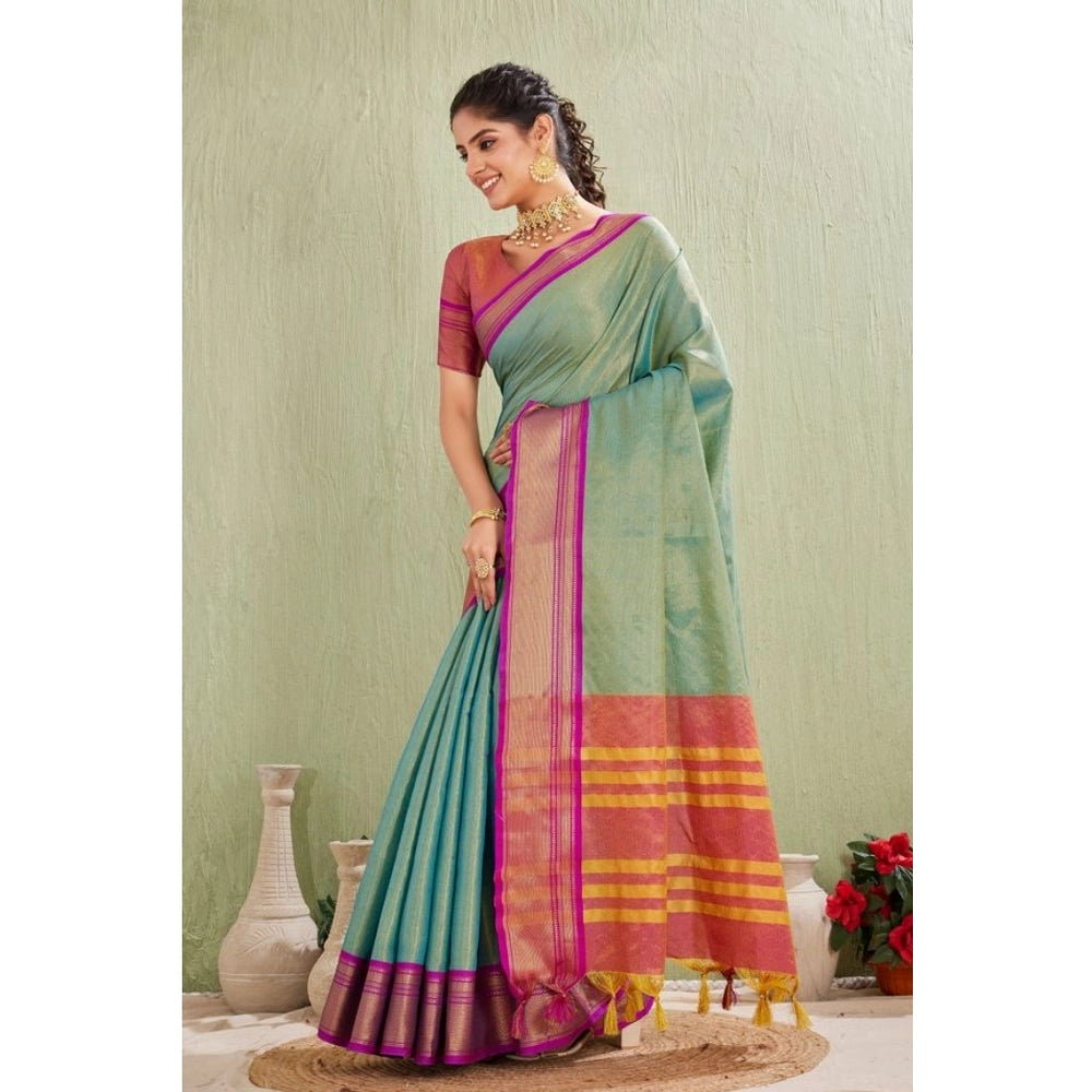 Women's Silk Blended Jaquard Woven Saree With Unstitched Blouse 5.5Mtr (Light Green)
