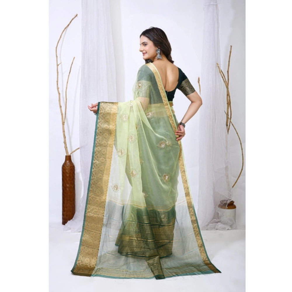 Women's Organza jacquard Embellished Saree With Unstitched Blouse 5.5Mtr (Light Green)