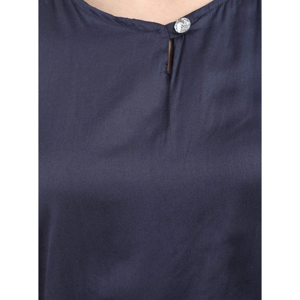 Women's Casual Crepe Sleeveless Jump Suit (Navy Blue)
