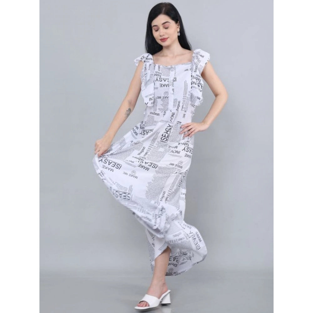 Women's Casual Crepe Sleeveless Dress (White)