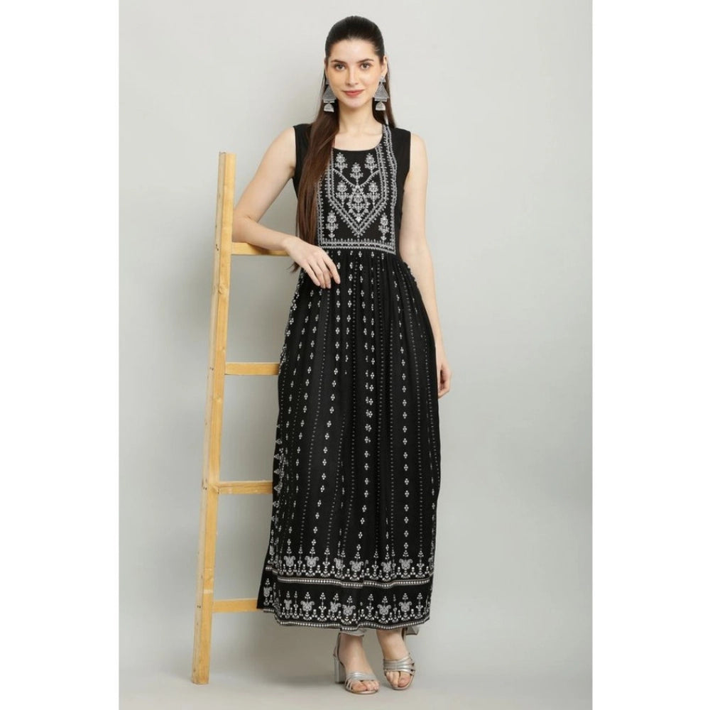 Women's Casual Rayon Sleeveless Kurti (Black)