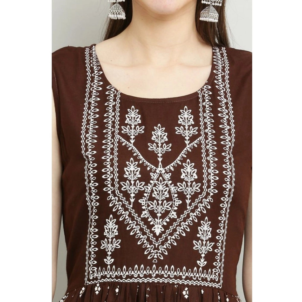 Women's Casual Rayon Sleeveless Kurti (Brown)