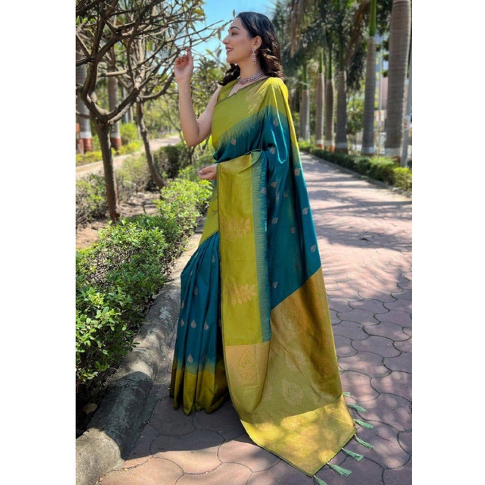 Women's Soft Lichi Silk Printed Saree With Unstitched Blouse 5.5Mtr (Green)
