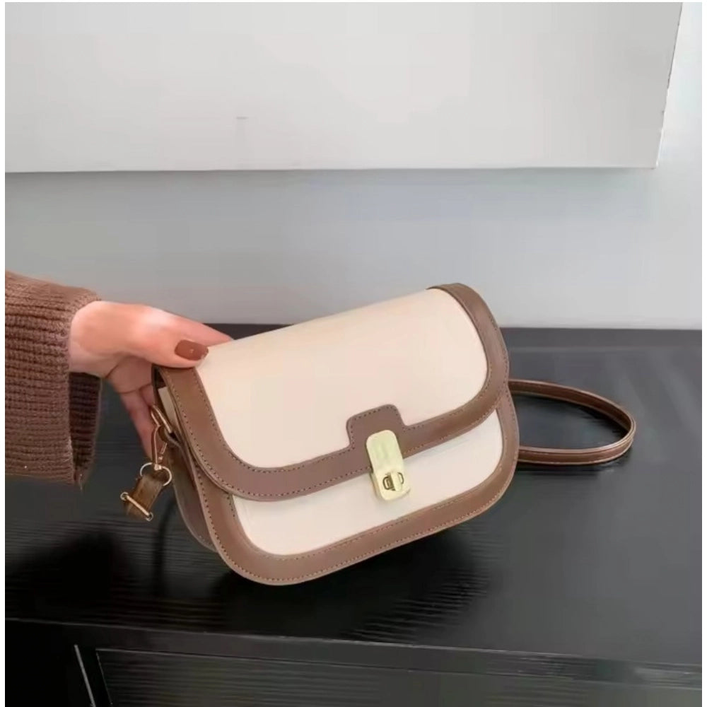 Women's PU Leather Zipper Sling Bag (Beige)