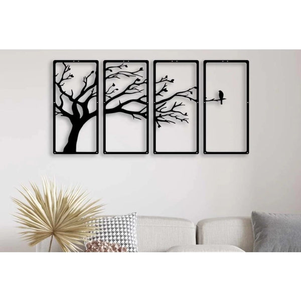 Wooden 3D 4 Pieces Tree Wall Art Panel Frame