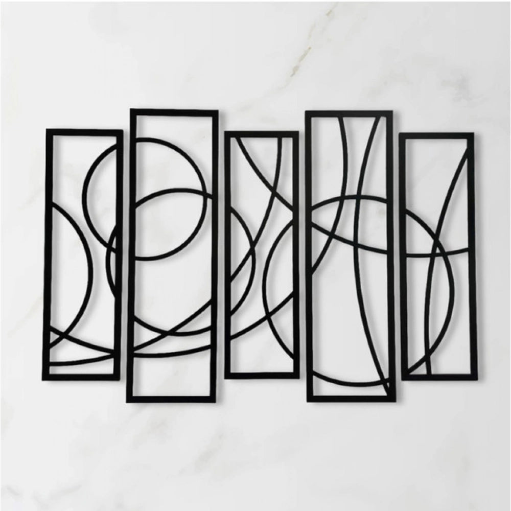Wooden 5-Piece Wall Art Panel Frame – Elegant Black Abstract Design