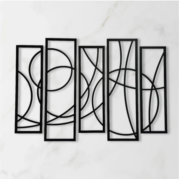 Wooden 5-Piece Wall Art Panel Frame – Elegant Black Abstract Design