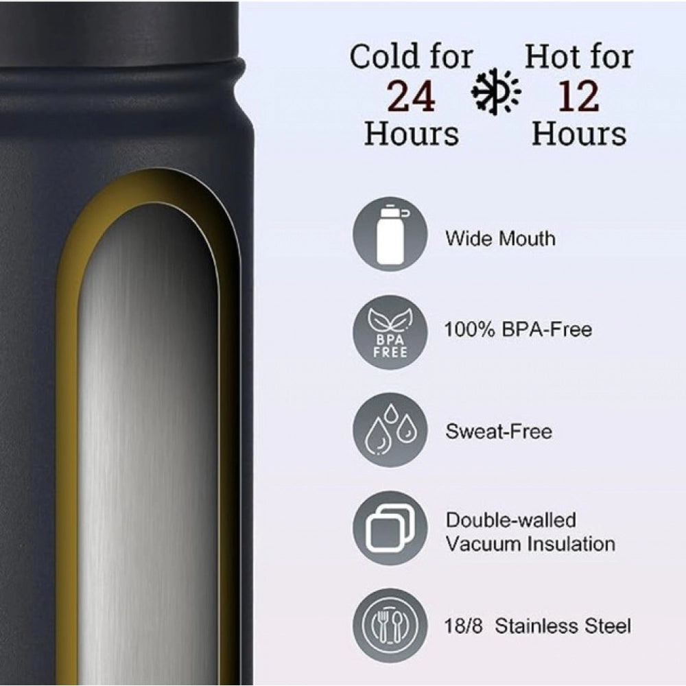 1000 Ml Double Wall Insulated Stainless Steel Water Bottle With Screw Lid (Black)