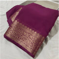 Women's Crepe Chit Pallu Solid Saree With Unstitched Blouse 5.5Mtr (light purple)