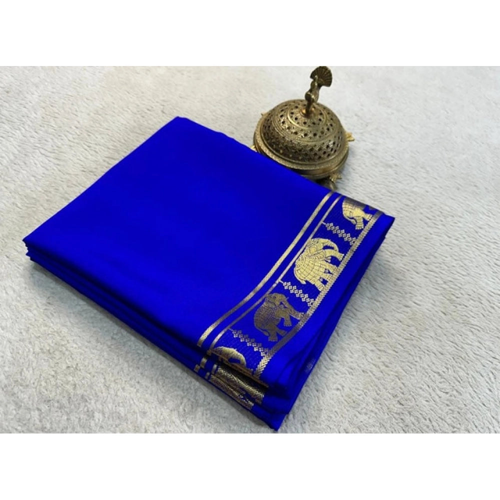 Women's Crepe Chit Pallu Solid Saree With Unstitched Blouse 5.5Mtr (Navy Blue)