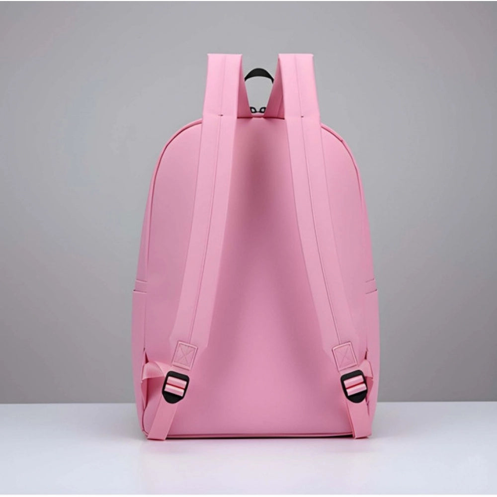Unisex PU Leather Solid Medium Zipper Backpack (Pink)