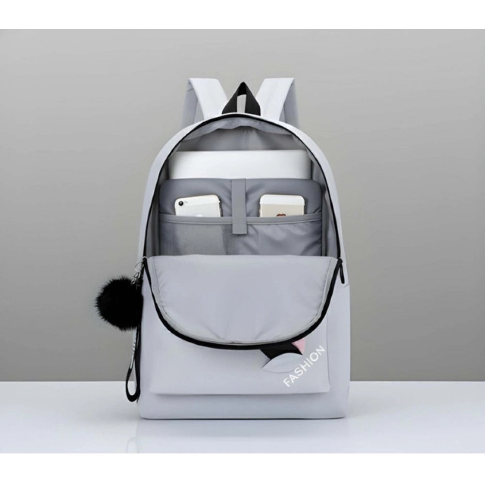 Unisex PU Leather Solid Medium Zipper Backpack (Grey)