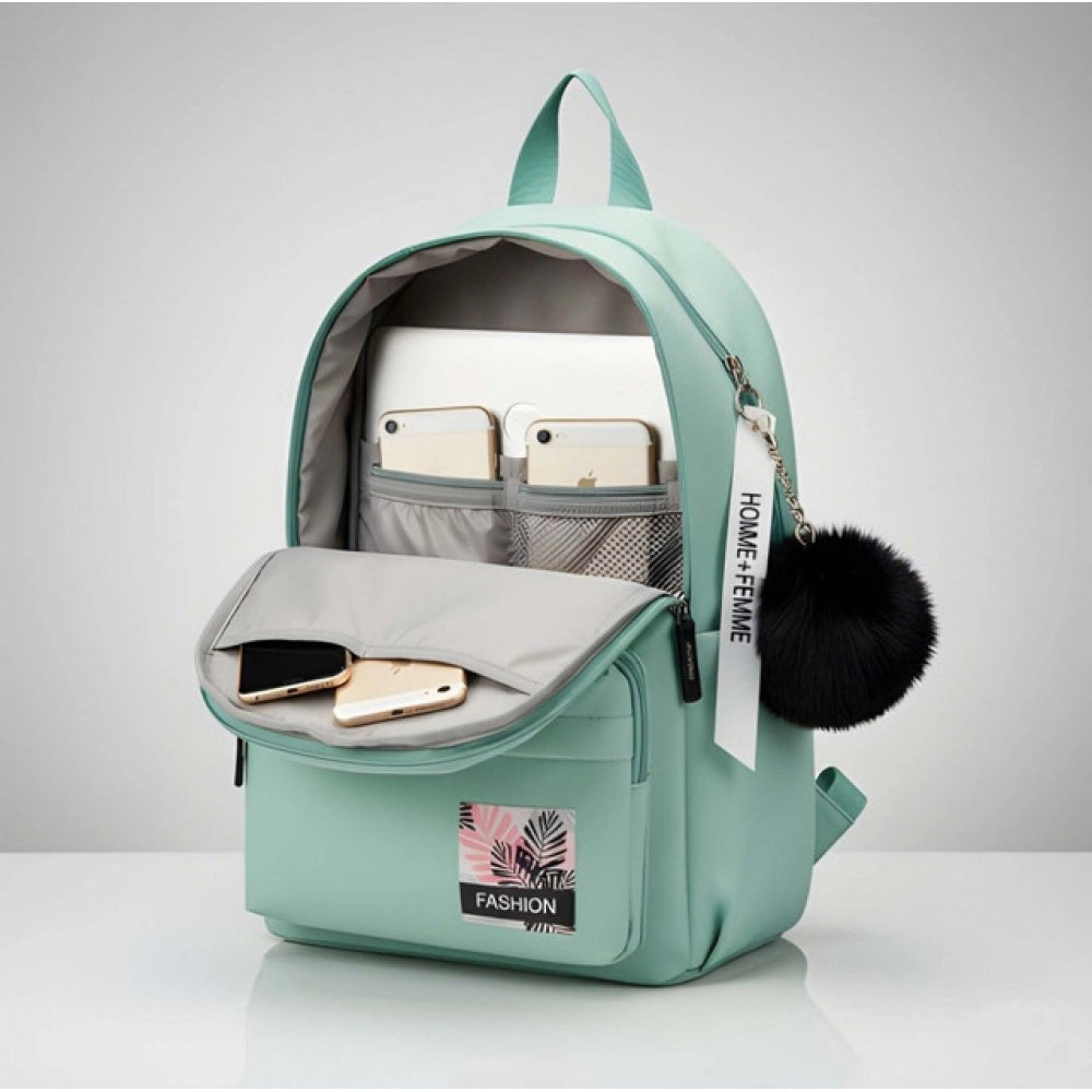 Unisex PU Leather Solid Medium Zipper Backpack (Green)