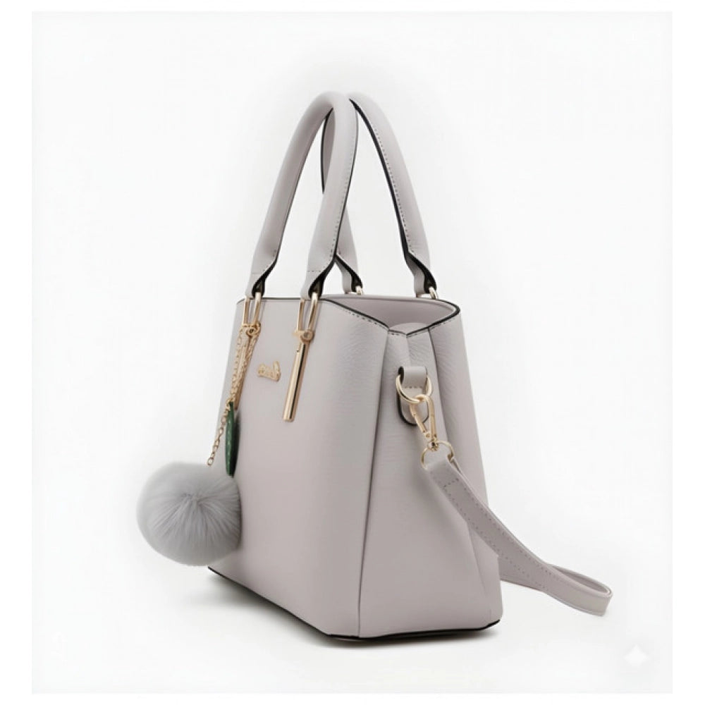 Women's PU Leather Solid Shoulder Zipper Handbag (Grey)