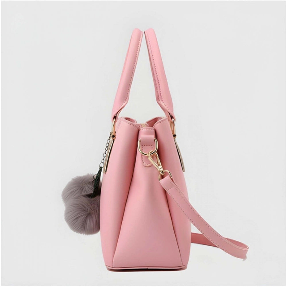 Women's PU Leather Solid Shoulder Zipper Handbag (Pink)