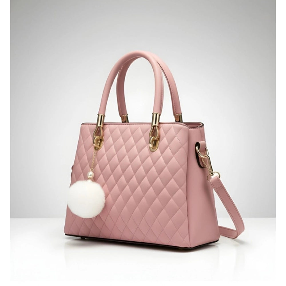 Women's PU Leather Solid Shoulder Zipper Handbag (Pink)