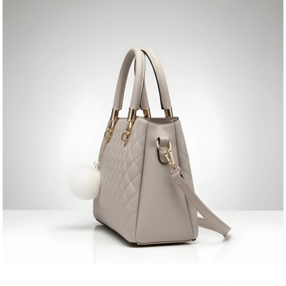 Women's PU Leather Solid Shoulder Zipper Handbag (Grey)