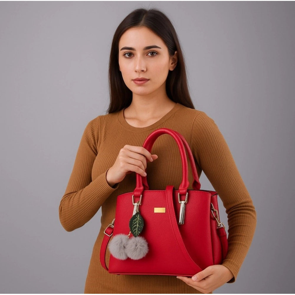 Women's PU Leather Solid Shoulder Zipper Handbag (Red)