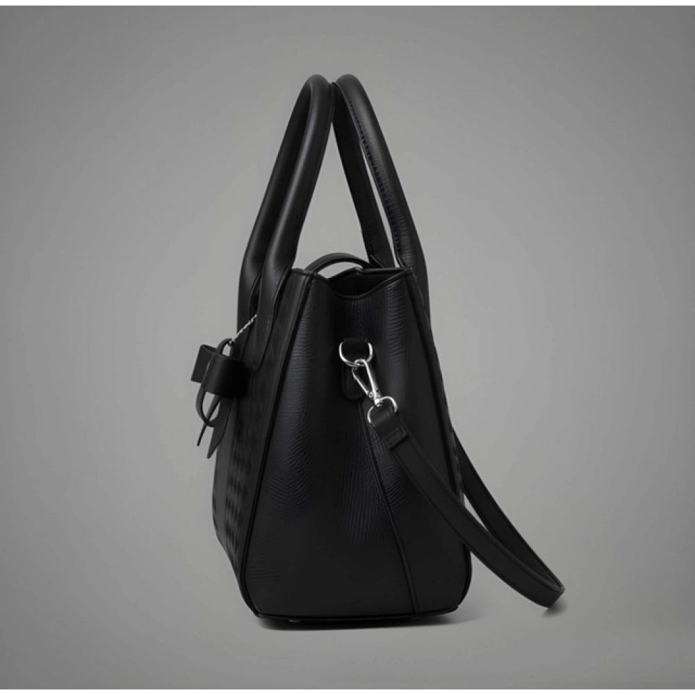 Women's PU Leather Solid Shoulder Zipper Handbag (Black)