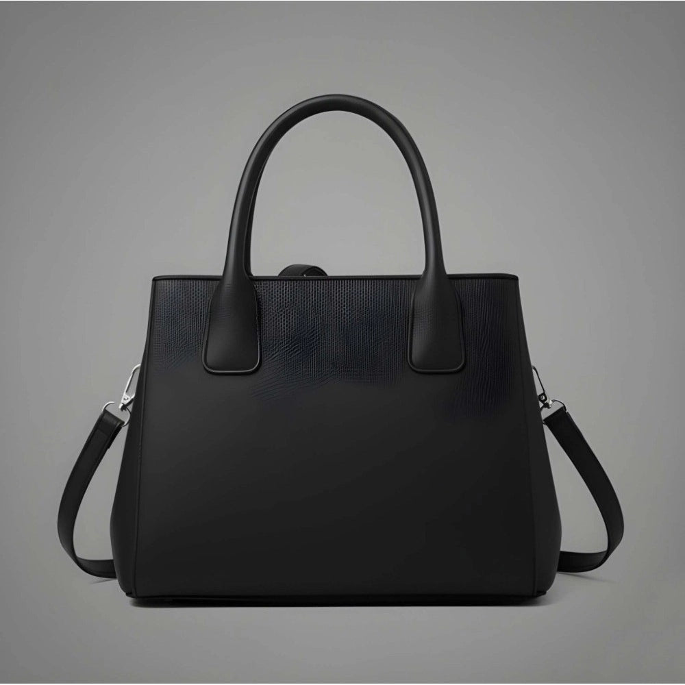 Women's PU Leather Solid Shoulder Zipper Handbag (Black)