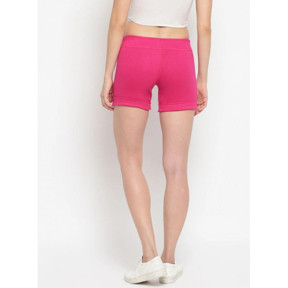 Women's Cotton Solid Elasticated Shorts (Pink)