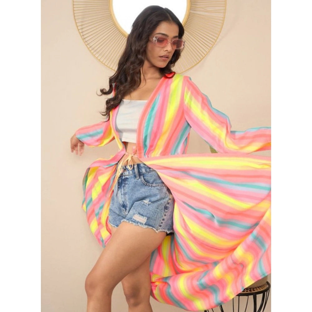 Women's Polyester Crepe Printed Long Sleeves Shrug (Multicolor)