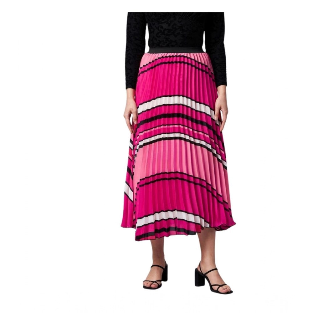 Women's Satin Pleated Elasticated Skirt (Pink)