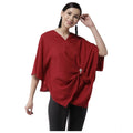 Women's Polyester Solid Cape Sleeve Top (Red)