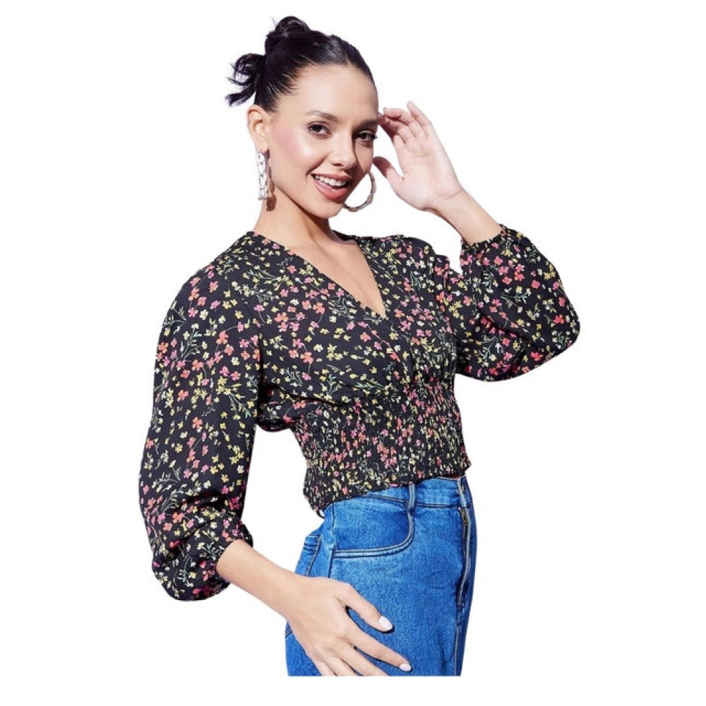 Women's Polyester Floral Long Sleeves Top (Multicolor)