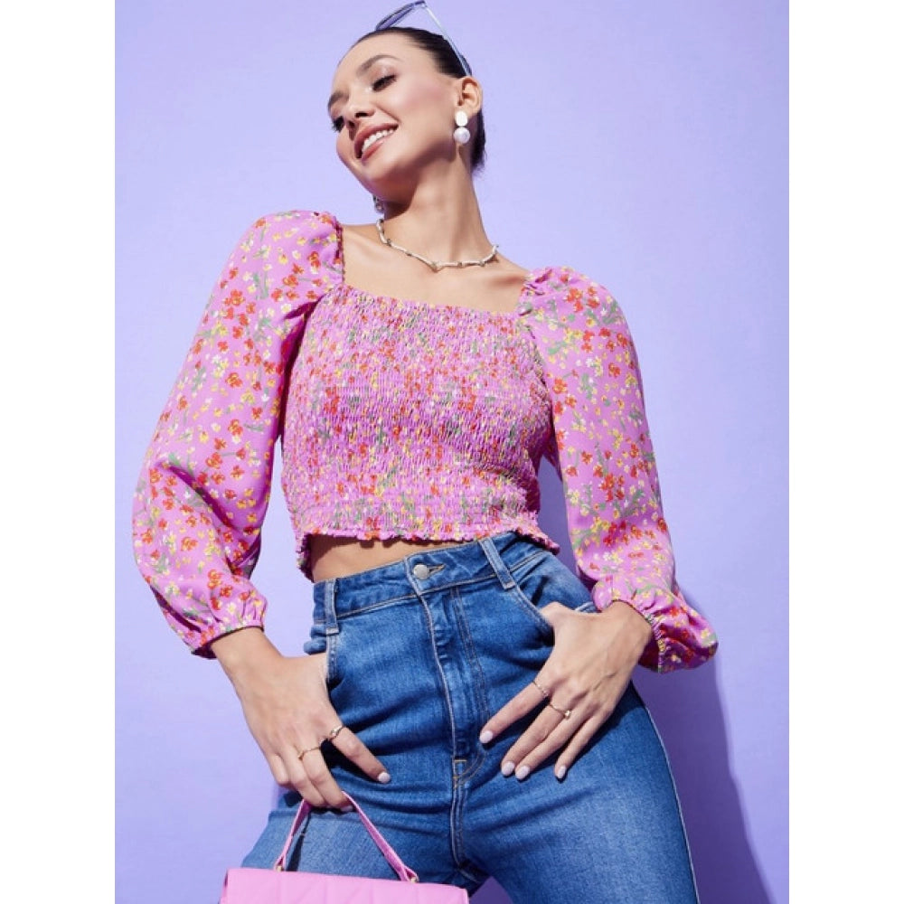 Women's Polyester Floral Long Sleeves Top (Multicolor)