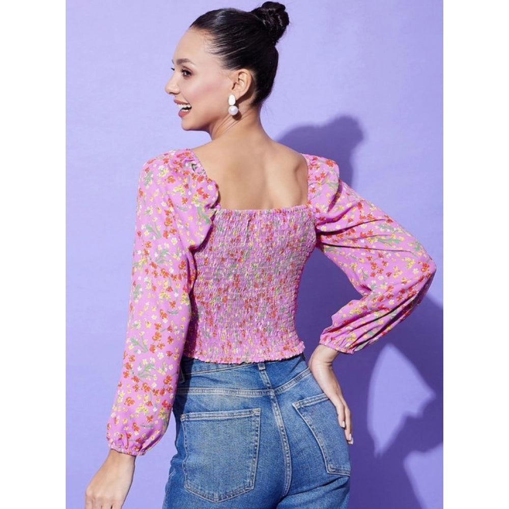 Women's Polyester Floral Long Sleeves Top (Multicolor)