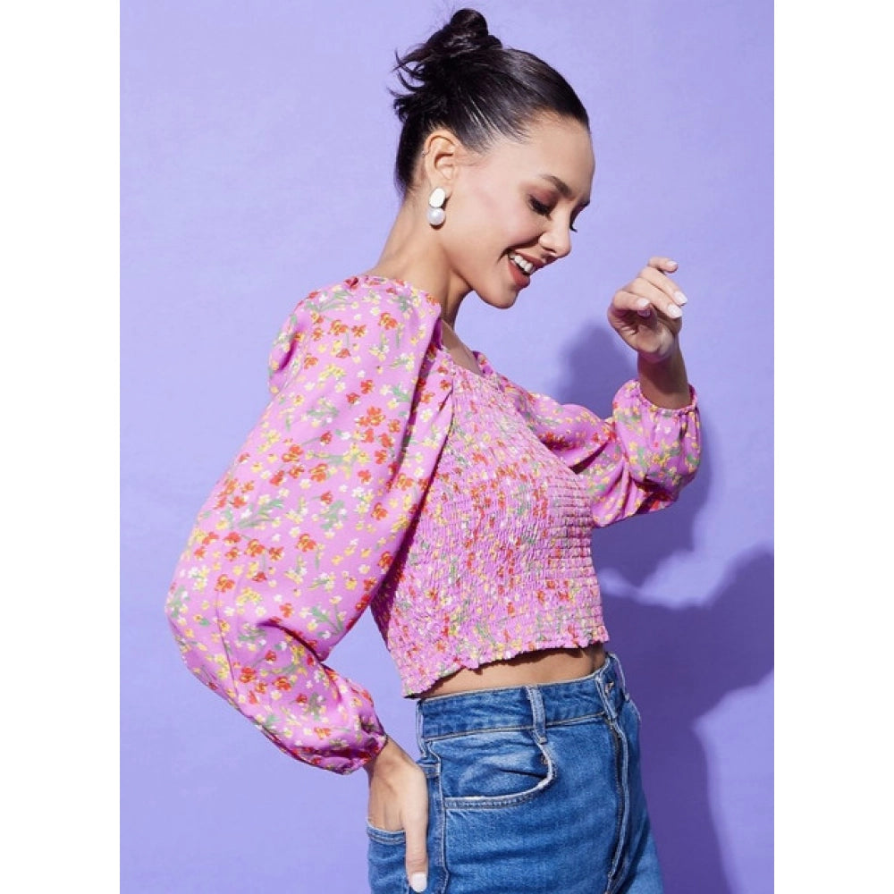 Women's Polyester Floral Long Sleeves Top (Multicolor)