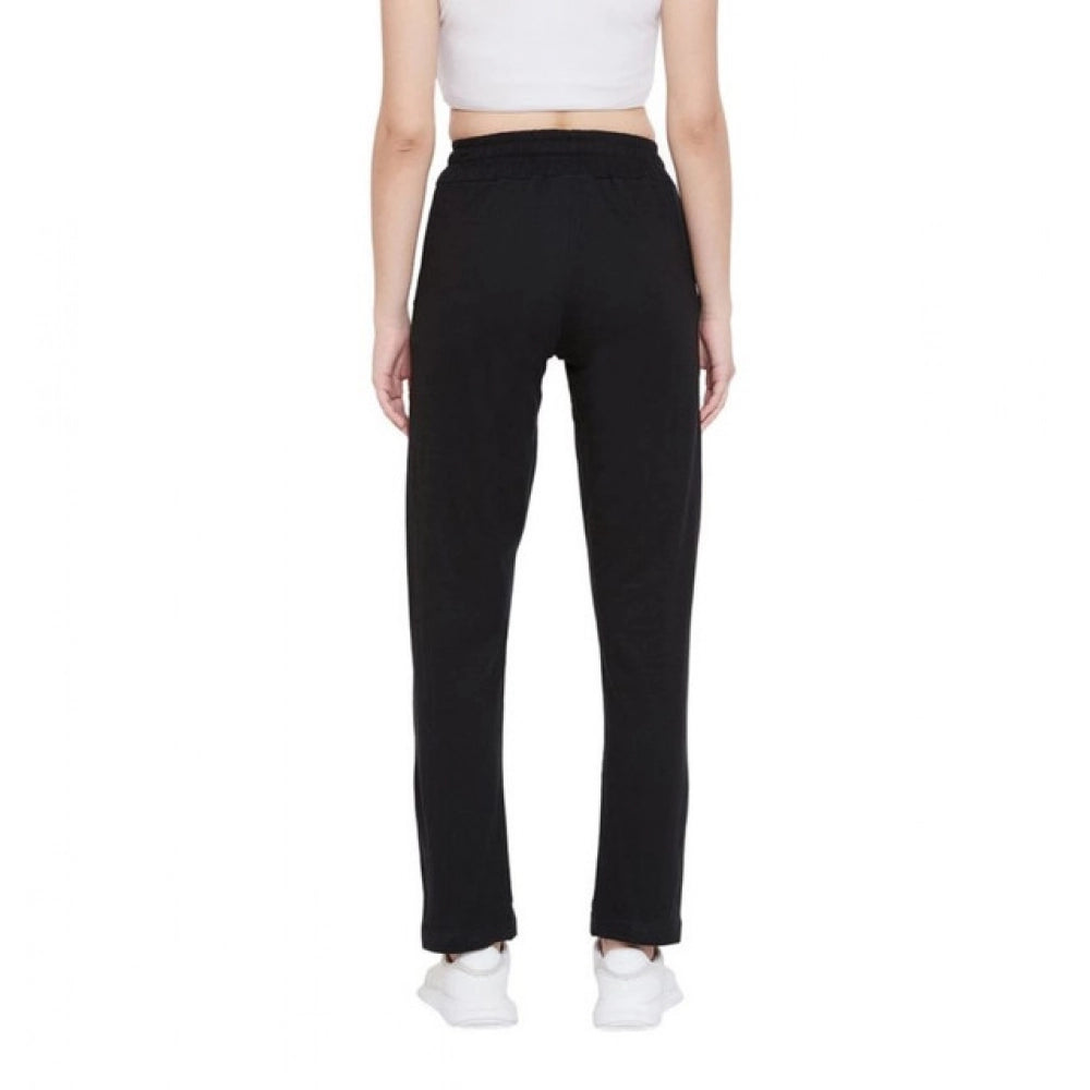 Women's Cotton Solid Elasticated Track Pants (Black)