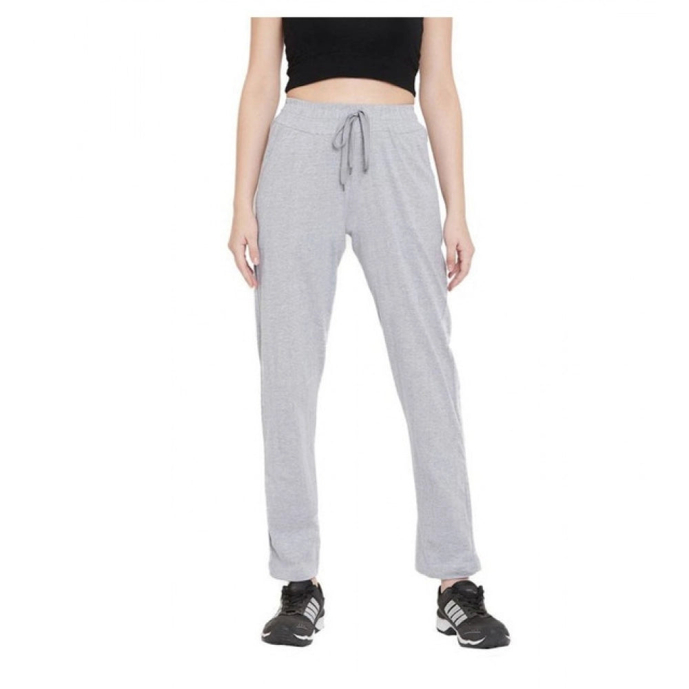 Women's Cotton Solid Elasticated Track Pants (Light Grey)