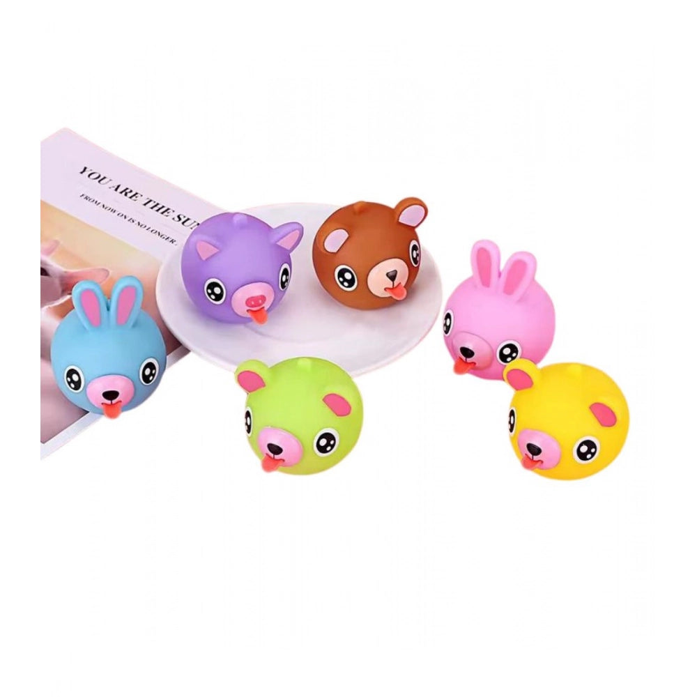 Pack Of 5 Rubber-PVC Animal Faces Squishy Squeeze Stress Balls (Multicolor)