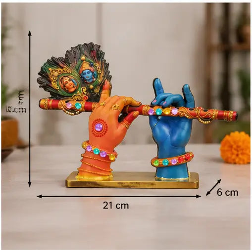 4 Inch Radha Krishna Flute Wooden Decor for Home Mandir & Janmashtami Decoration, 1 Pc