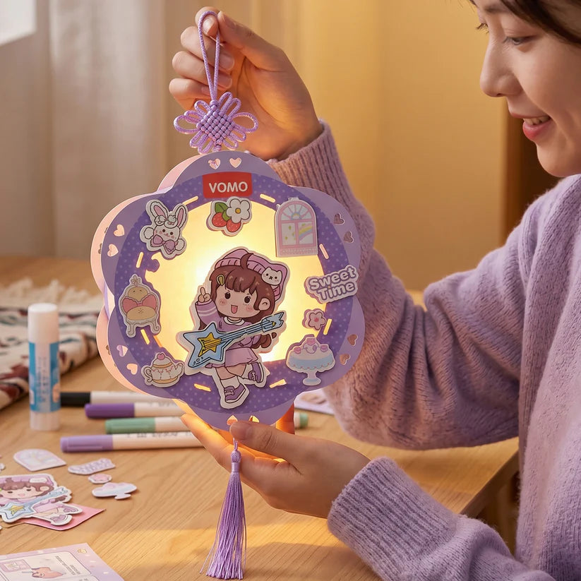 Diy Traditional Lanterns Handmade Cartoon Paper Lanterns Antique Portable Lantern Hollow-out Projection Luminescent Led Lamp Diy Hanging Paper Lanterns For Festival Party Decor - 17507