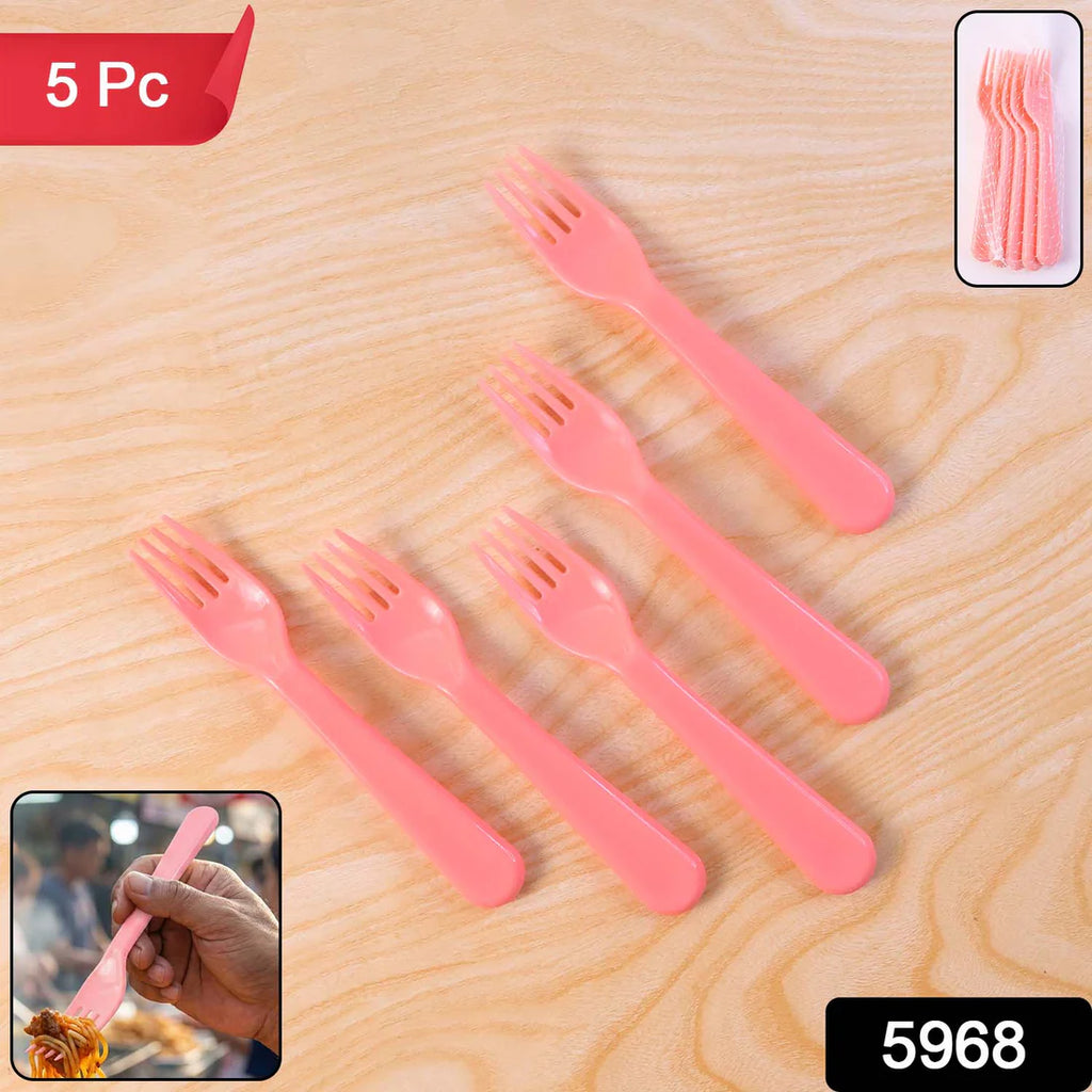 Plastic Fork Spoon Set-Fruit Fork Spoon Set -Baby Fork Spoon-Vegetable Fork Spoon-Plastic Salad Spoon-Dessert Spoon (5pc Set) - 5968