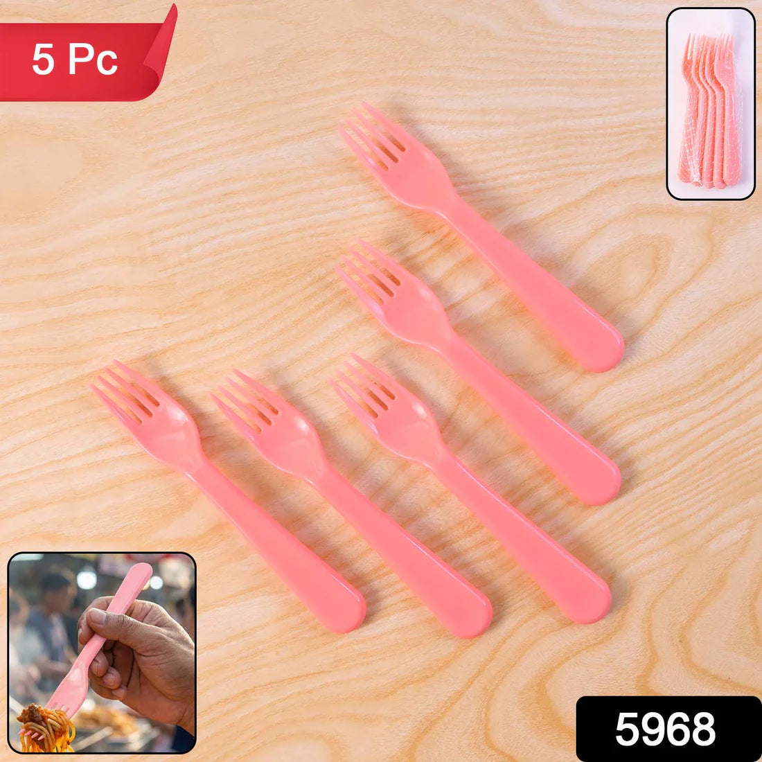 Plastic Fork Spoon Set-Fruit Fork Spoon Set -Baby Fork Spoon-Vegetable Fork Spoon-Plastic Salad Spoon-Dessert Spoon (5pc Set) - 5968