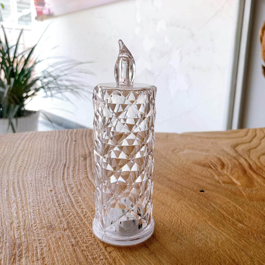 8439 Rose Candles Led Flameless And Smokeless Decorative Acrylic Transparent Candles Led Tea Light Candle Perfect For Gifting Home Diwali Christmas Crystal Candle Lights (1 Pc)  (Moq - 12 Pc )