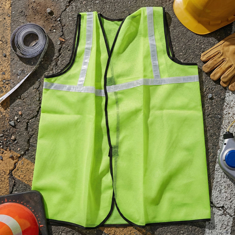 Green Safety Jacket For Having Protection Against Accidents Usually In Construction Areas. - 7437
