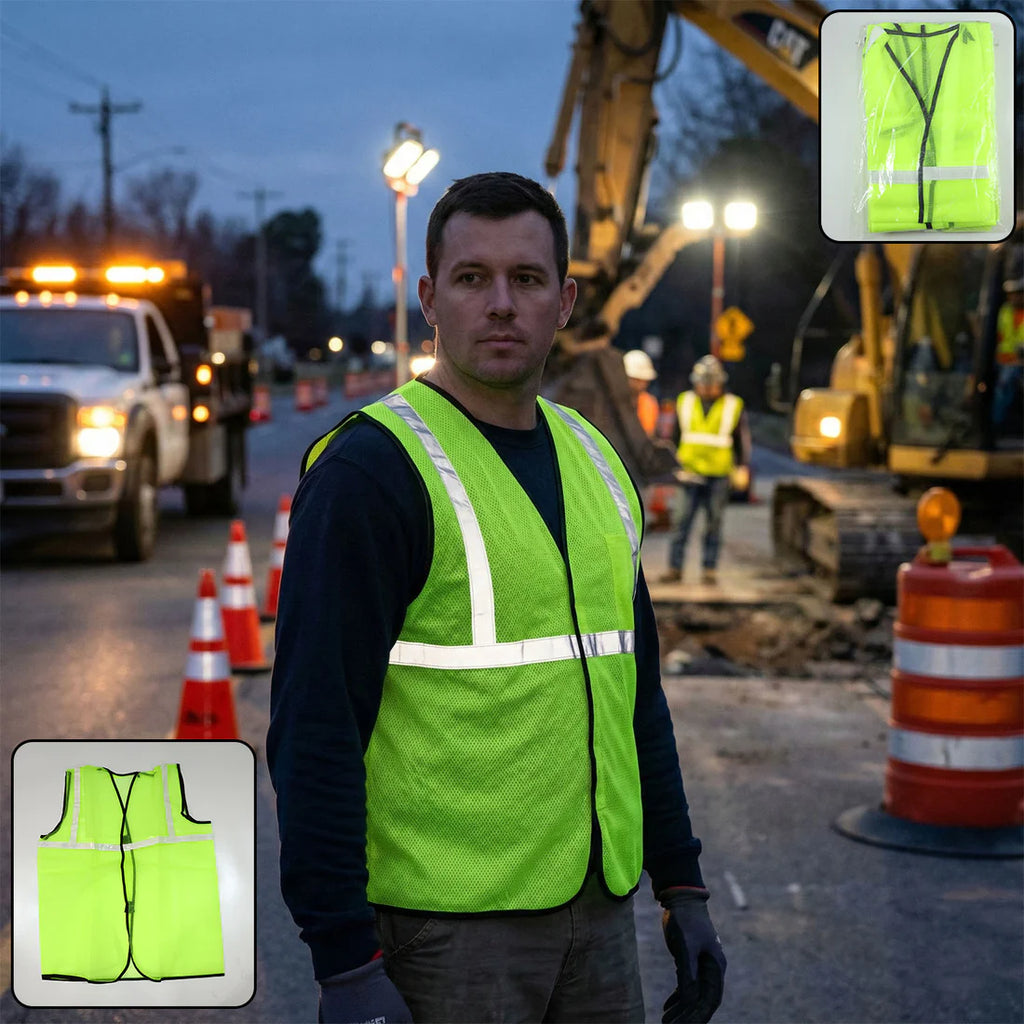 Green Safety Jacket For Having Protection Against Accidents Usually In Construction Areas. - 7437