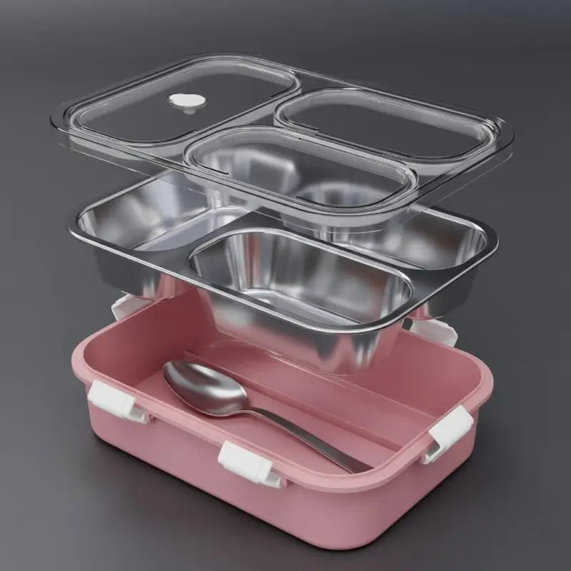 3 Compartment Stainless Steel Lunch Box – Leak-Resistant Food Storage Tiffin with Secure Locking Lid for School, Office & Travel