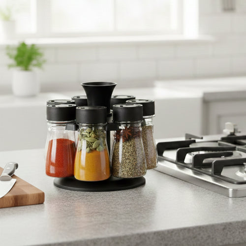 8 In 1 Revolving Plastic Spice Rack Set With Rotating Stand