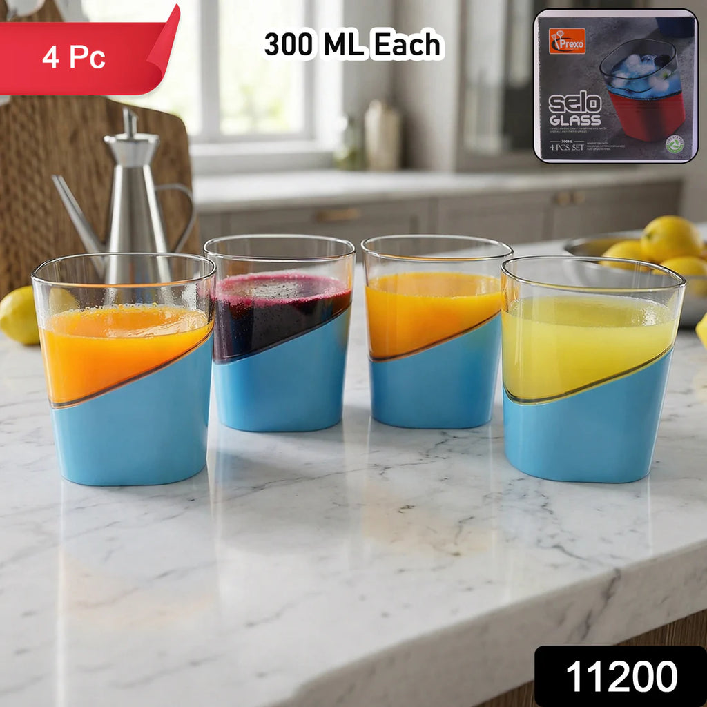 Prexo Stylish Grip Base Plastic Selo Glass (4 Pc Set 300 Ml Each)