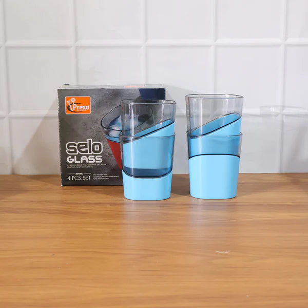 Prexo Stylish Grip Base Plastic Selo Glass (4 Pc Set 300 Ml Each)
