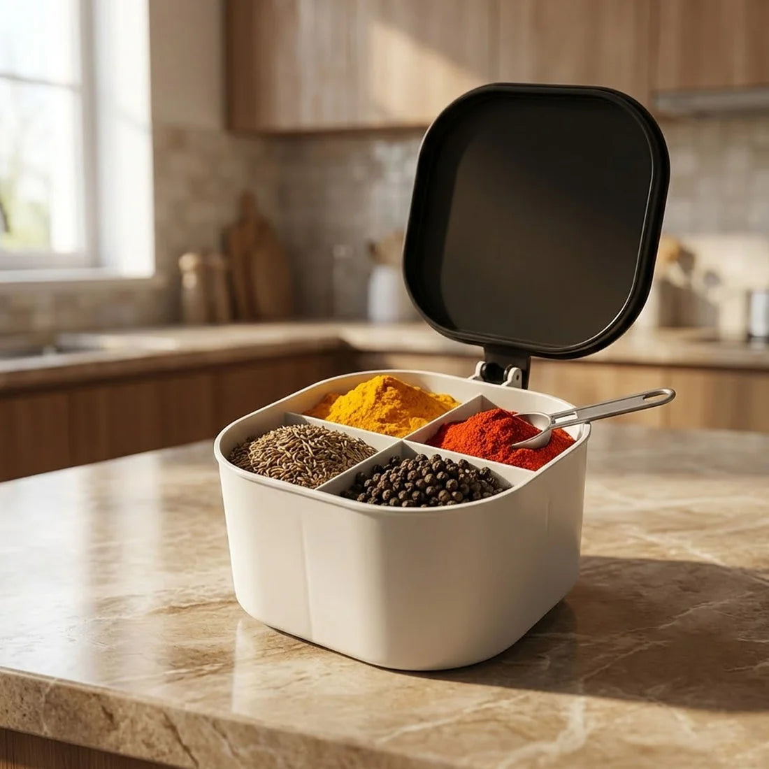 4 Section Fancy Masala Box And Fancy Masala Container Used For Storing Various Types Of Masalas Including In Kitchen Purposes. - 2678