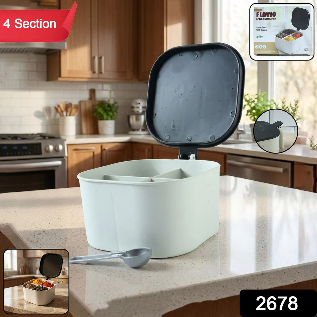 4 Section Fancy Masala Box And Fancy Masala Container Used For Storing Various Types Of Masalas Including In Kitchen Purposes. - 2678